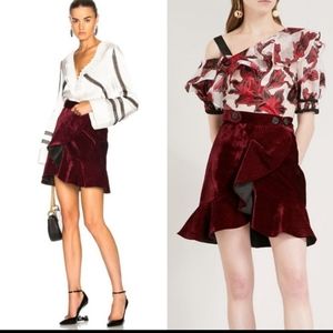 Self-Portrait Velvet Flounce Skirt Burgundy
